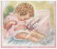1944 Print CURIOUS Baby Girl in Pink 9 X 7.75 
